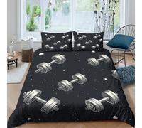 QDZHCPMYK Imprimé en 3D Espace haltère Housse pour Couette Linge de lit avec taie d'oreiller Beau Illustration de Science-Fiction Couverture Housse Luxe pour Amis collègues familles Single（135x200cm）