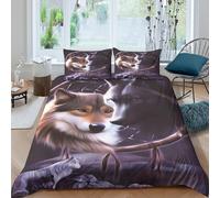 QDZHCPMYK Imprimé en 3D Esprit du Loup Housse pour Couette Linge de lit avec taie d'oreiller Lavable Artistique Attrape-rêves Couverture Housse Confortable pour étudiants résidents Single（140x200cm）