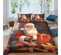 QDZHCPMYK Imprimé en 3D Le Père Noël Assis Taie de Couette Linge de lit avec taie d'oreiller Coffret Cadeau de Noël Housse pour Couette Anti-acarien pour étudiants célibataires Super King（260x220cm）
