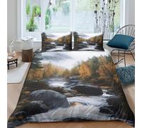 QDZHCPMYK Imprimé en 3D Rivière d'automne Housse pour Couette Linge de lit avec taie d'oreiller Lavable Paysages naturels Couverture Housse Confortable pour étudiants résidents Super King（260x220cm）