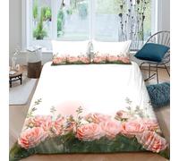 QDZHCPMYK Imprimé en 3D Roses Roses Taie de Couette Linge de lit avec taie d'oreiller Style Jardin botanique_ Housse pour Couette Confortable pour colocataires familles Travailleurs Single（135x200cm）