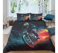QDZHCPMYK Imprimé en 3D VTT Housse de Couette Microfibre Linge de lit avec taie d'oreiller Luxe Dynamique des Sports d'action Taie de Couette Élégant pour familles Amis collègues King（220x240cm）