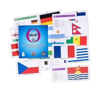 QE Qouizar Drap’O - Jeu de Carte : Drapeaux du Monde | 208 Pays | Capitales, Langues, Continents. Géographie et stratégie | 4 Niveaux de difficulté | pour Enfants et Adultes - Jeu éducatif