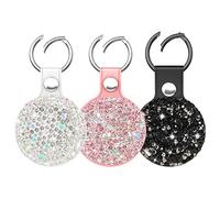 QearFun Étui en Cuir Brillant avec Strass Brillants pour Apple Airtag - Cadeau pour Enfants et Femmes (Rose, Blanc et Noir)