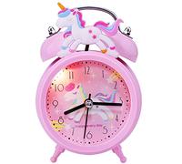 QearFun Réveil licorne pour filles et enfants, jolie décoration de chambre à coucher, aiguille des secondes silencieuse, avec rétroéclairage, double cloche, pour enfants et tout-petits, cadeau licorne