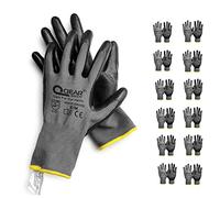 QEARSAFETY Lot de 12 paires de gants revêtus de caoutchouc nitrile, multifonction, légers, bonne résistance à l'abrasion, à l'huile et à la graisse au niveau de la paume, 9"/Large, gris/noir