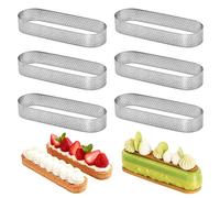 QEAS Cercle a Patisserie, 6 Pièces Cercle à Tarte Perforé 403 Inoxydable en Ovale Forme, Verdicktes, Hochtemperaturbeständiges, Cercles à Tartelette pour Gâteaux en Mousse Pizzas Muffins(13*4*2cm)
