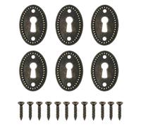 QEAS Lot de 6 plaques de recouvrement ovales avec vis de fixation, cache-trou de serrure en métal vintage avec bord fin perlé pour armoires, commodes, portes intérieures et meubles en bois