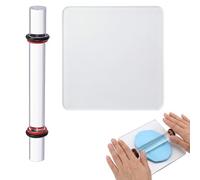 QEAS Set de 2 Rouleaux et Plaque Acrylique pour Pâte Polymère, Rouleau Argile Facile Nettoyer avec Entretoises, Outils Antihydros Et Légers Incassables pour Modeler et Façonner l'Argile,Transparent