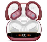 Qecnato Ecouteurs Bluetooth sans Fil, Ecouteur Bluetooth 5.4 Stéréo avec ENC Réduction de Bruit Mic, 75H de Lecture Oreillette IP7 Étanches Casque sans Fil pour Sport et Running, Rouge