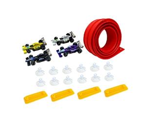 Qectial 1 Ensemble Circuit Flexible Voiture Rampe Auto Incurvée Bendable avec Système de Fixation Ventouses Circuit Portable avec 4 Voitures Alliage Jeu Ludiq, Rouge 5m