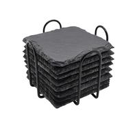 Qectial 8 Pièces Dessous de Verre Ardoise Coaster Pierre avec Support Organisation Pratique pour Table Boisson Adapté à La Maison Bureau Cuisine Appartement, carré