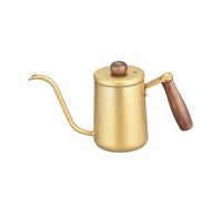 Qectial Bouilloire à Café Cafetière Verseuse Carafe avec Bec Col de Cygne à 90 Degrés pour Contrôle Du Débit Acier Inoxydable 304 Poignée Bois Ergonomique, Or