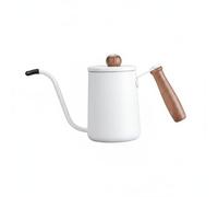 Qectial Bouilloire à Café Cafetière Verseuse Carafe avec Bec Col de Cygne à 90 Degrés pour Contrôle Du Débit Acier Inoxydable 304 Poignée Bois Ergonomique, Blanc