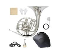 Qectial Cor d'Enfant Bb à 4 Pistons Instrument à Vent Cor d'Harmonie Pistons Réactifs et Justesse Stable Finition Argentée Résistante avec Étui et Kit de