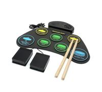 Qectial Drum Kit Batterie Électronique Portable Set Percussion Tabletop Pad Numérique avec Pédales Haut-parleur Intégré Silicone Adapté aux Débutants Cours de, Version Chinoise