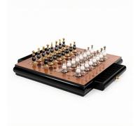 Qectial Échiquier Jeu d'Échecs Plateau Pièces Tiroirs Rangement Bois Alliage Finition Brillante Sculptée Décoratif Antidérapant Adapté aux Réunions Familiales, 40 40 6CM, Bord Incurvé