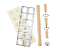 Qectial Ensemble de 5 Pièces pour La Fabrication de Raviolis, Comprenant Un Emporte-pièce, Une Roulette à Pâtisserie, Un Outil à Nouilles avec Rouleau à Pâtis, Argent