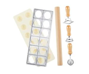 Qectial Ensemble de 5 Pièces pour La Fabrication de Raviolis, Comprenant Un Emporte-pièce, Une Roulette à Pâtisserie, Un Outil à Nouilles avec Rouleau à Pâtis, Argent