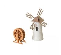 Qectial Ensemble Décoratif Miniature de 2 Moulins à Vent, Modèle de Moulin à Vent et de Roue à Eau, Figurine de, Décoration de Table, En Polylactide L, 5 pièces