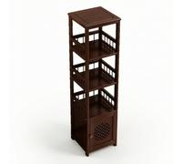 Qectial Étagère de Présentation Étagère Présentoir Étagère de Rangement Meuble Vitrine en Bambou et Métal Cadre Rectangulaire et Plateau Carré Base Fermée Perforée Adaptée au Thé Entrée Atelier