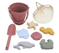 Qectial Kit de Jeux de Plage pour Enfants Comprenant Un Seau à Sable En Silicone, Une Pelle, Des Moules Représentant La et Un Sac En Filet. Concept, Rose