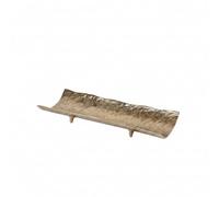 Qectial Plateau Sculptural en Métal Texturé avec Forme Courbée et Bords Hauts pour Présenter Plats Secs et Décorer Cheminée et, Petit 49 18.5 H5cm, Nouveau Style Chinois, avec Pieds, Doré