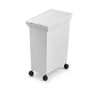Qectial Poubelle à Couvercle Pression Carrée Corbeille Bac Déchet Vide-ordures avec Système de Retenue de Sac Polypropylène Profil Mince Rectangulaire Style, Blanc, 20L Avec Roues