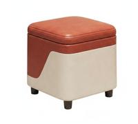 Qectial Pouf de Rangement Tabouret Siège Coffre Couvercle Matelassé et Ossature Solide Organisation des Petits Articles Design Compact Empilable Adapté à, Rouge-blanc