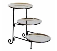 Qectial Présentoir Desserts à Trois Niveaux Support Gâteaux Cupcakes Pâtisseries Plateau Plateaux Ronds Brillants à Rebords Sûrs Adapté à Réception Buffet de Mariage Fête Familiale, Argent, 14 Cm