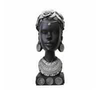 Qectial Statuette Résine Femme Africaine Buste Sculpture Figurine Décor Intérieur Coiffe Détaillée Boucles Larges Collier Texturé Base Rectangulaire avec, Argent