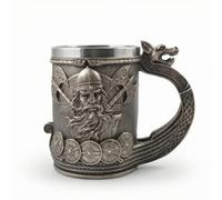 Qectial Tasse Gobelet Stein avec Anse Dragon Artistique Cuve Inox 600 Ml Visage de Combattant en Relief Bord Métal Lisse Structure Résine Adaptée aux
