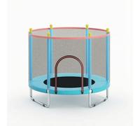 Qectial Trampoline pour Enfants Trampoline Intérieur avec Filet Protection Complète Cadre Métallique Rond Pieds Courbés Tapis PP Panier de Basket et Pompe, Bleu