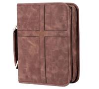 Qectial Trousse Livre Pu Book Tote Étui Porte-bible Compartiments Multiples Revêtement Imperméable Transport Facile Bandoulière Adaptée à la Lecture Sacrée Événement Religieux Cadeau, Marron
