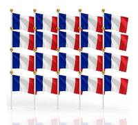 QEDBOJE 20 Drapeaux à Main en Nylon, Petit Drapeau Français, Haute Qualité et Résistant, pour Célébrations Françaises, Fête Nationale, Supporter France, 2026 Coupe du Monde (Bleu, Blanc, Rouge)