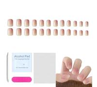 QEDBOJE 24 Pièces Faux Ongles Moyen Cercueil, Français Press on Nails Kit Ballerine, à Coller Acrylique Bâton sur Les Ongles avec Adhesif Square Faux pour Femmes et Filles (Carré, court) (brillant)
