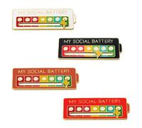 QEDBOJE 4 pièces Épinglette Batterie Sociale, Broche Interactive pour la Santé Mentale, Émoticône pour les Émotions, Broche Amusante (Blanc+Noir+Rouge + Orange)