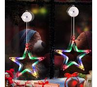 Qedertek Guirlande lumineuse LED avec étoiles pour décoration de Noël, 2 pièces avec 10 LED, guirlande lumineuse pour fenêtre, fonctionnant sur batterie avec minuterie, ventouses, guirlande lumineuse