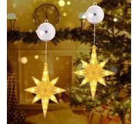 Qedertek Guirlande lumineuse LED étoiles de Noël, 2 pièces Guirlande lumineuse étoile de Noël pour fenêtre, alimentée par piles avec ventouses, minuteur, lumières de fenêtre blanc chaud pour