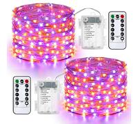 Qedertek Guirlande Lumineuse Noel à Piles en Fil D'argent 10M 100 LED Lumière Orange Violet avec Télécommande & Minuterie Etanche Décoration Intérieure Extérieure pour Noël Mariage Soirée (Lot de 2)