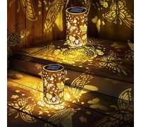 Qedertek Lot de 2 lampes solaires à LED pour jardin - En métal - En forme de papillon - À suspendre - Étanche IP65 - Décoration de jardin pour balcon, patio, terrasse - Cadeau pour femme et maman
