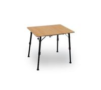 qeedo Quick Kimmy 80 x 60 cm - Table de Camping d'extérieur en Aluminium et Bambou, Repliable, réglable en Hauteur, compacte, légère, Stable et Robuste, Petit Format - 2 Personnes - 6,2 kg