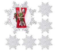 QeeFop Lot de 6 Sets de Table de Noël PVC avec Flocons de Neige, Lavables Antidérapants et Résistants à la Chaleur Faciles à Nettoyer, Set de Table en Vinyle pour Noël, Mariage (Argent, 38cm)