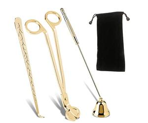 QeeHeng 3PCS Outils de Couverture de Bougie en Acier Inoxydable, Coupe-Bougie, Tondeuse de mèche et Dipper de mèche, Ensemble d’Outils d’Entretien de Bougie (Doré)