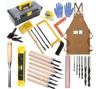 QeeHeng Kit d’outils pour enfants, coffret d’outils pour enfants, scie, outil de sculpture sur bois, véritables outils manuels pour débutants, jouets DIY pour l’apprentissage de la construction et de