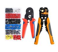 QeeHeng Kit d'outils de sertissage de virole, kit d'outils de dénudage de fil, outil de sertissage à cliquet réglable,outil de sertissage de virole avec connecteurs à sertir de bornes de fil 1200PCS