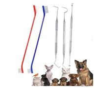 QeeHeng Lot de 5 Brosses à Dents pour Chien, 2 Brosses à Dents Longues Double Face pour Chien et 3 Outils de Retrait de Plaque Dentaire, Brosse à Dents pour Chats et Chiens