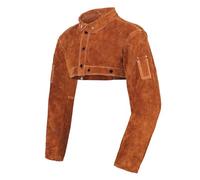 QeeLink Cape de Soudure Cuir - Résistant à la Chaleur - Veste de Soudeur en Cuir Robuste - Collier Réglable pour Homme et Femme, Marron, 2XL