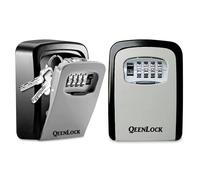 QEENLOCK Boite à Clef sécurisée Extérieure, Boite a Clef Murale avec Code à 4 ChiffresCofre Fort a Cle Robuste, pour Les Clés, Les Cartes, Alliage de Metal, Zinc, Gris