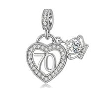 QeenseKc Breloque en forme de cœur avec chiffre 70 ans compatible avec bracelet Pandora pour femme